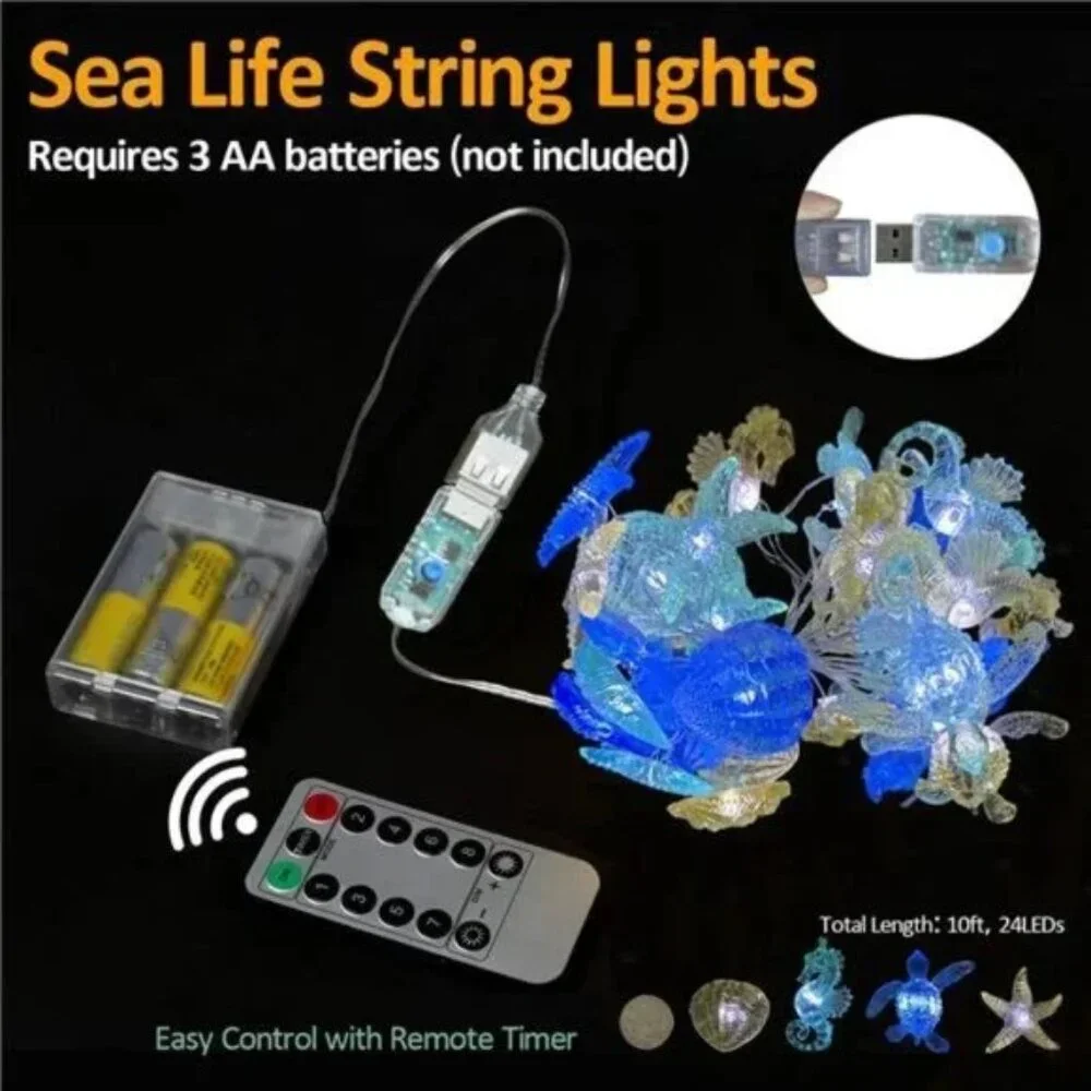 Ocean Themed Marine Life Night Lights, Beach Aquarium Décor Sea Turtle Seahorse